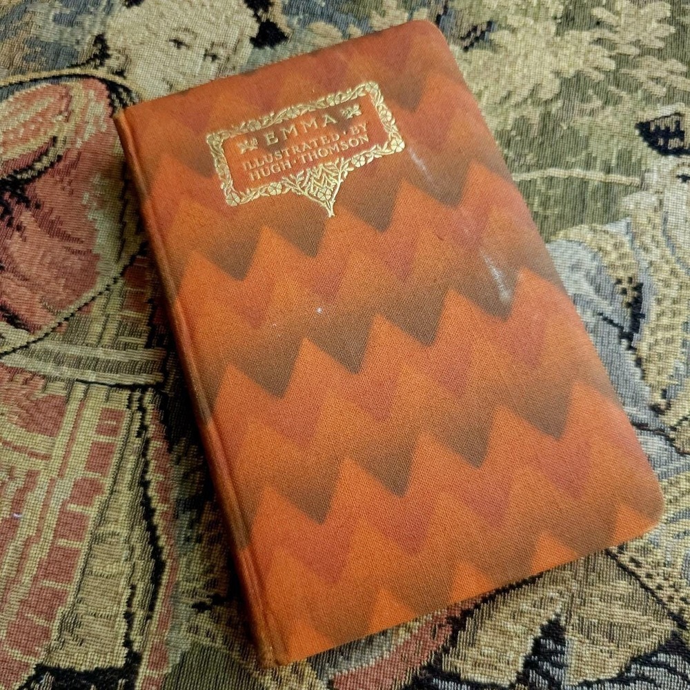 1927 Cloth Padded Orange Chevron Art Deco Gold Title Emma by Jane Austen Book